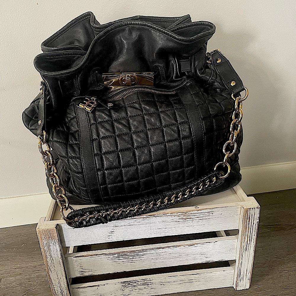 BCBGMaxAzria Black and Gold Quilted Shoulder Bag